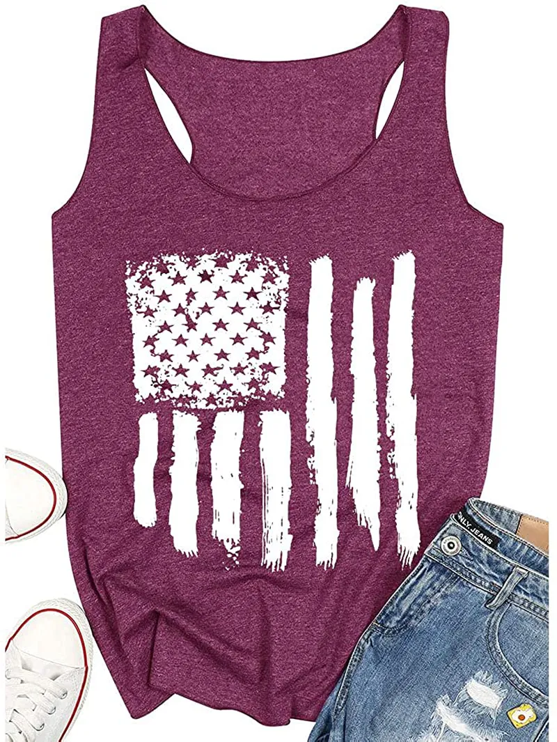 T&Twenties American Flag Tank Top for Women,4th of July Stars Striped Racerback Tees Sleeveless Patriotic USA Flag Vest Tops