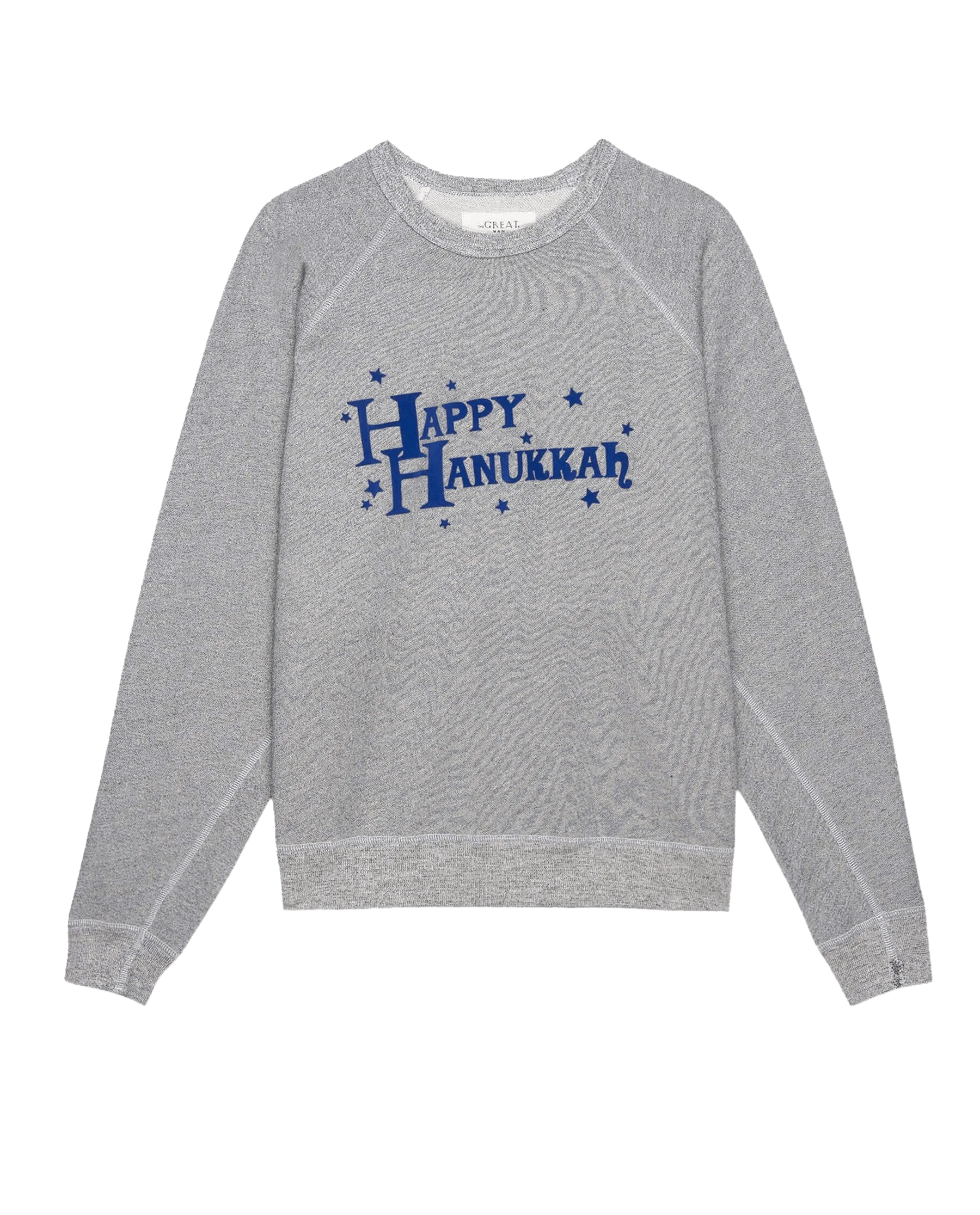 The Men’s College Sweatshirt. Graphic -- Varsity Grey with Hannukah Graphic