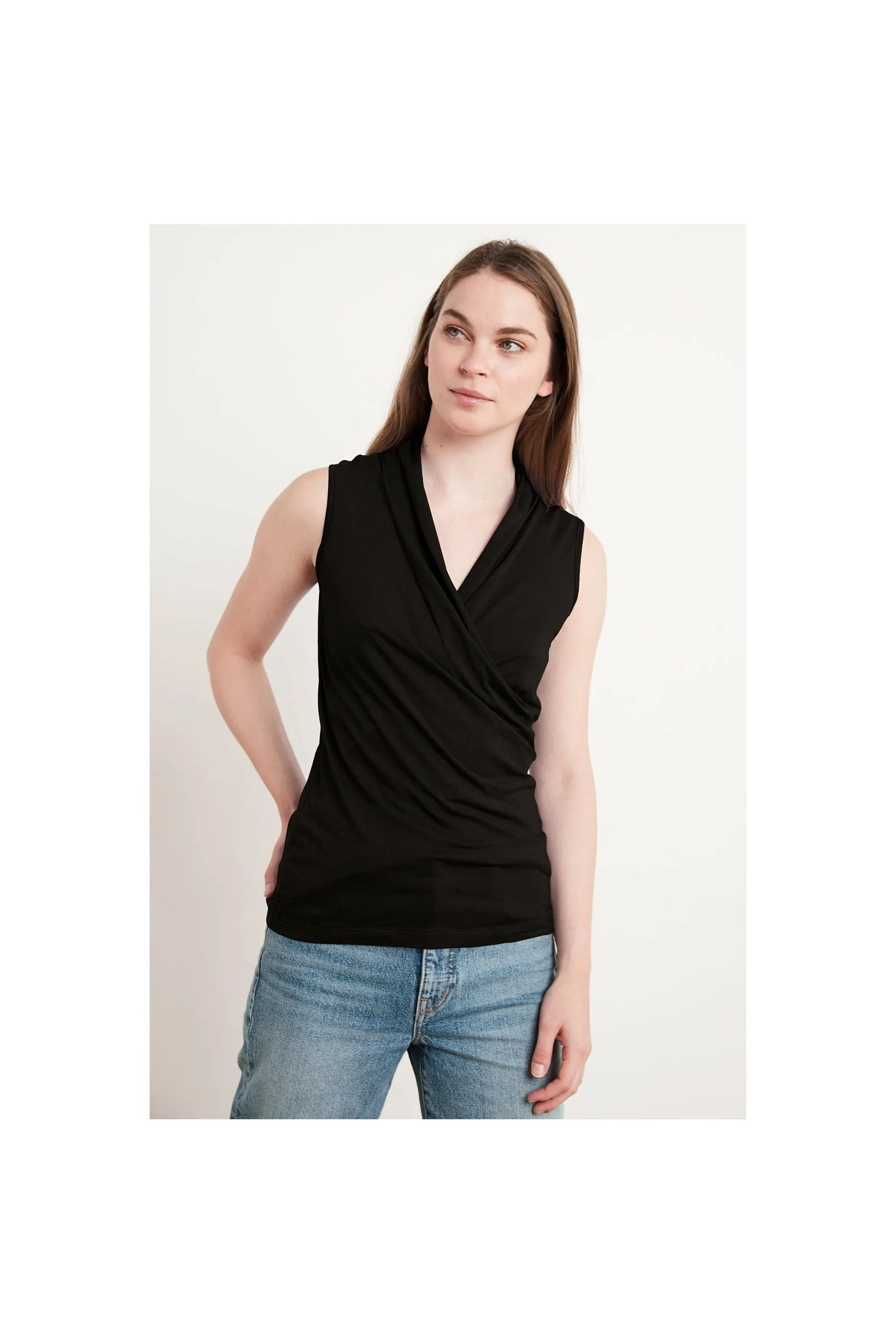 Velvet by Graham & Spencer Adelise Gauzy Whisper Fitted Wrap Tank | Black