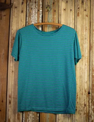 Vintage 70s Striped T Shirt Green, Blue, and White Small