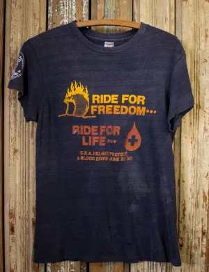 Vintage Ride For Freedom Graphic T Shirt 80s Black Small