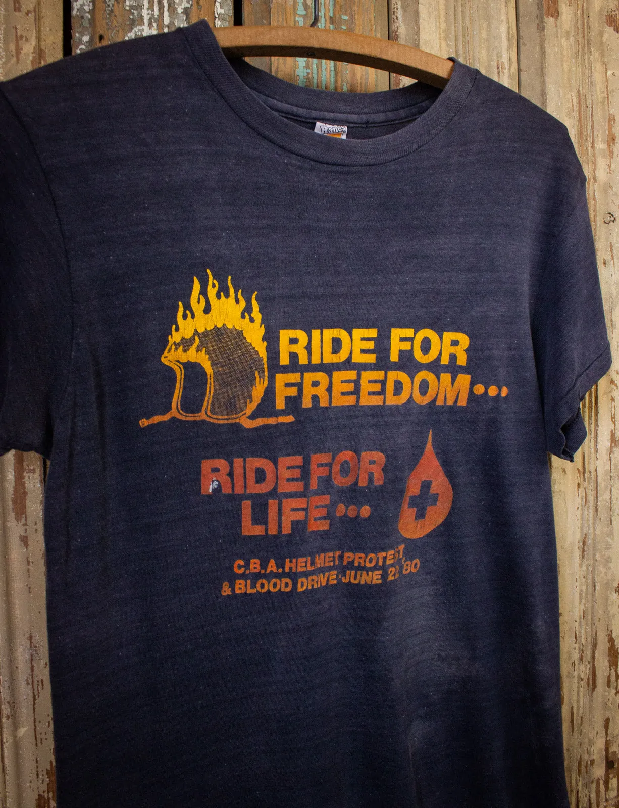 Vintage Ride For Freedom Graphic T Shirt 80s Black Small