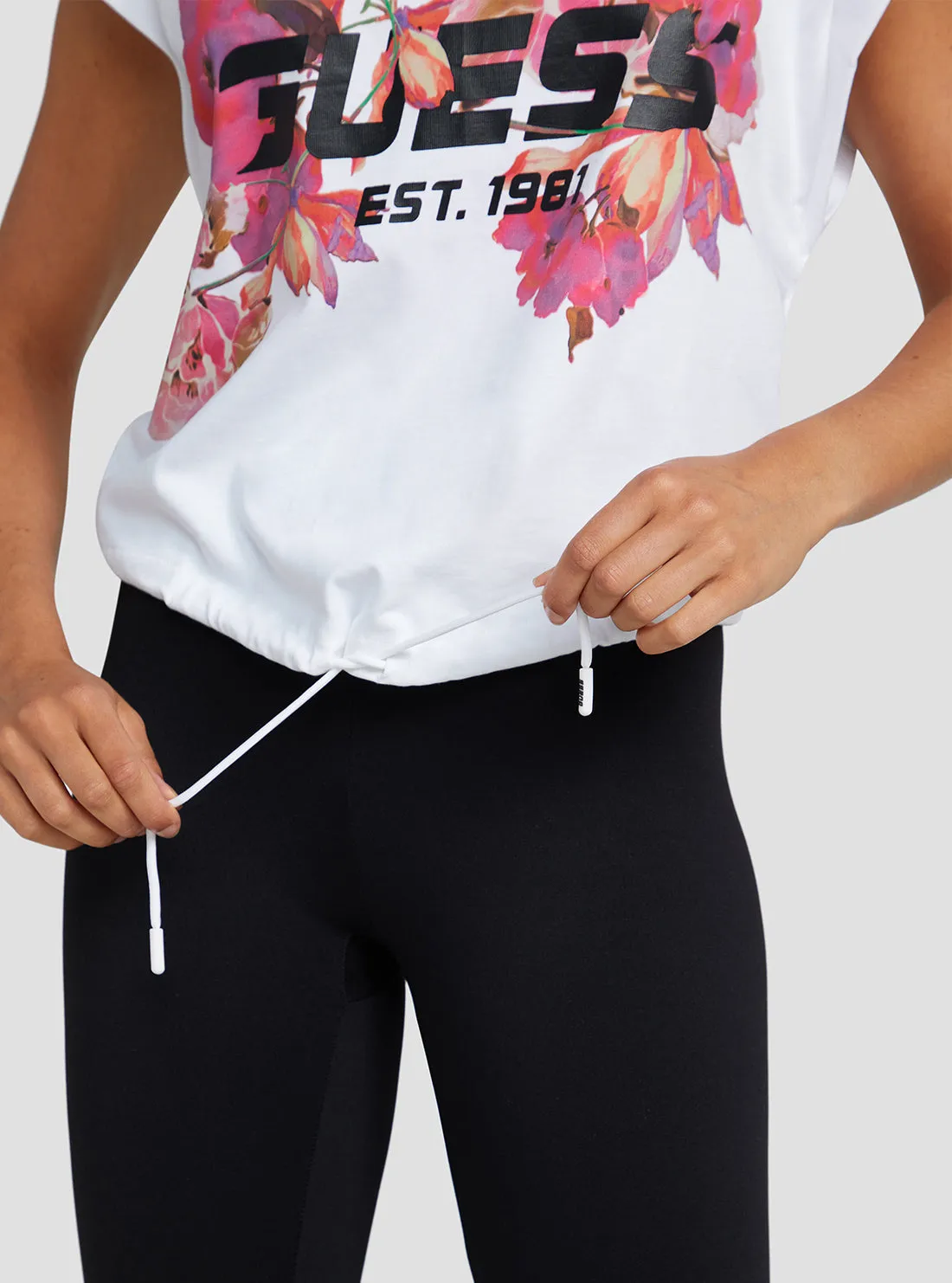 White Corine Floral Active Crop T-Shirt