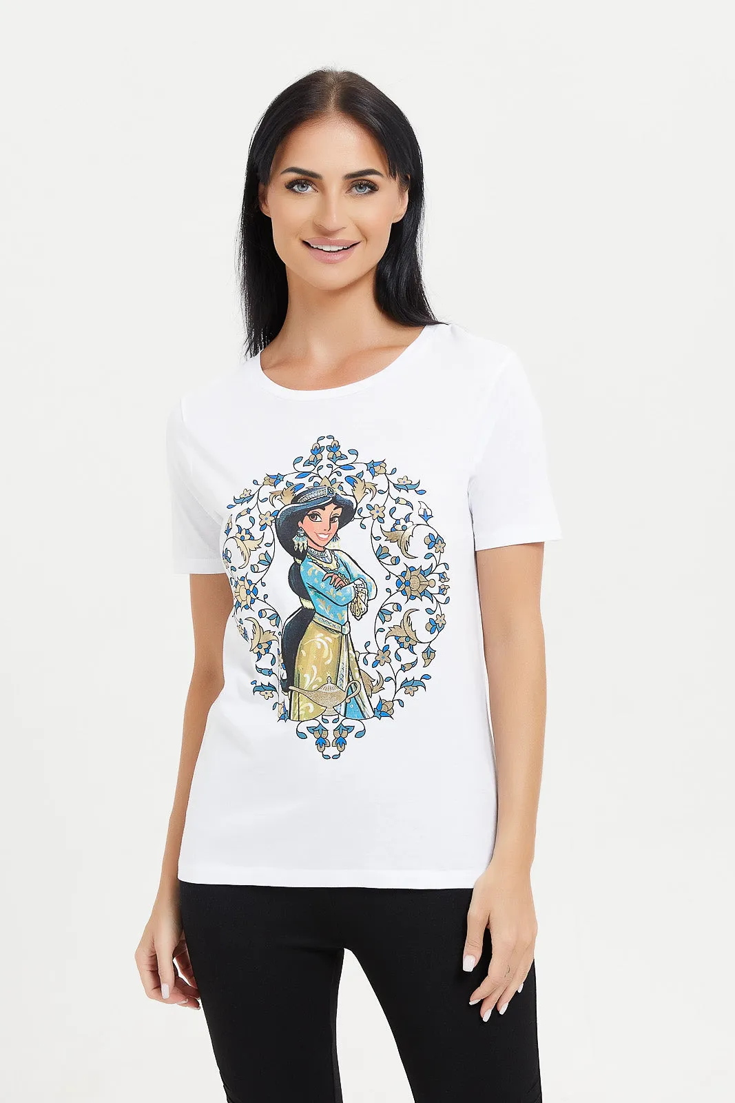 Women White Jasmine Printed T-Shirt