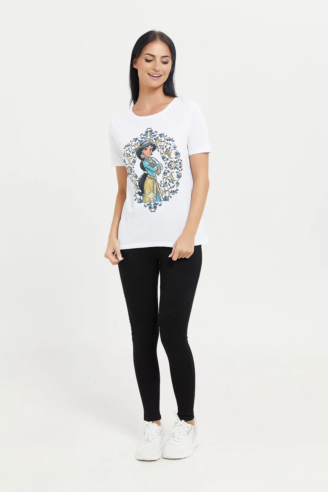 Women White Jasmine Printed T-Shirt