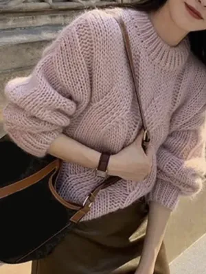 Womens Cozy Loose-Knit Pullover Sweater